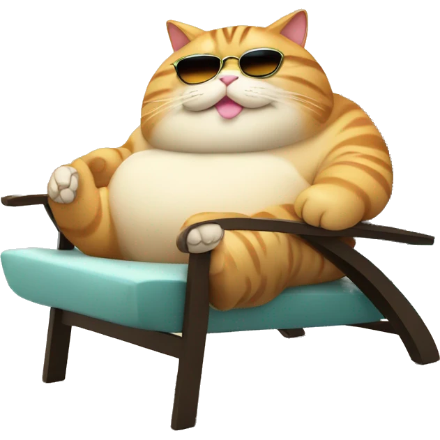Fat cat sun bathing on a lounge chair with a drink in hand emoji