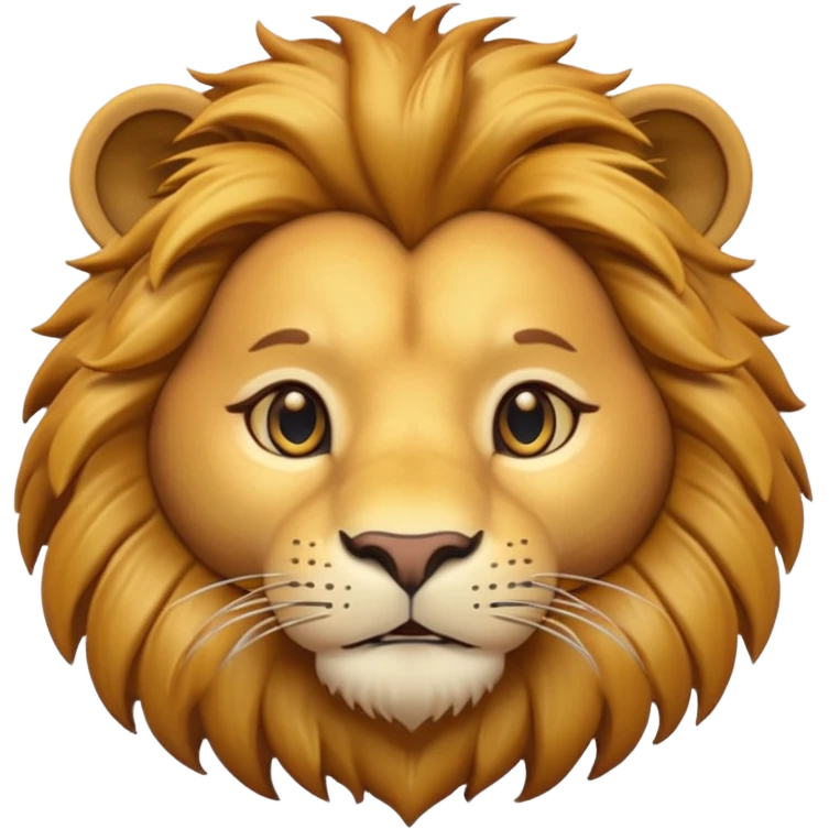 A 3D cartoon lion face close-up with fine whiskers and golden fur detail, soft natural light, strong majestic look, Memoji-style realism. emoji