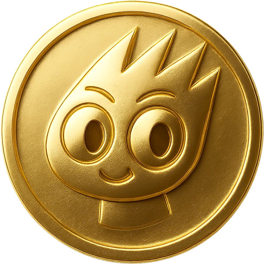 Create a gold flat token featuring the mascot head from the provided image. The head should be pink, identical in style and detail to the reference, centered, with no shadows, a subtle rim, and on a transparent background. emoji