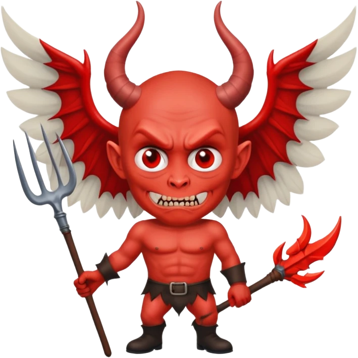 Putin as a devil with red skin, pitchfork, wings emoji