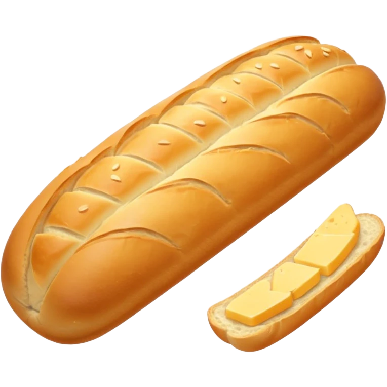 baguette bread object icon, crispy golden crust, detailed bread texture, 3D cartoon, mobile game icon style, centered, soft shadow, clean background, no text, no watermark
 emoji