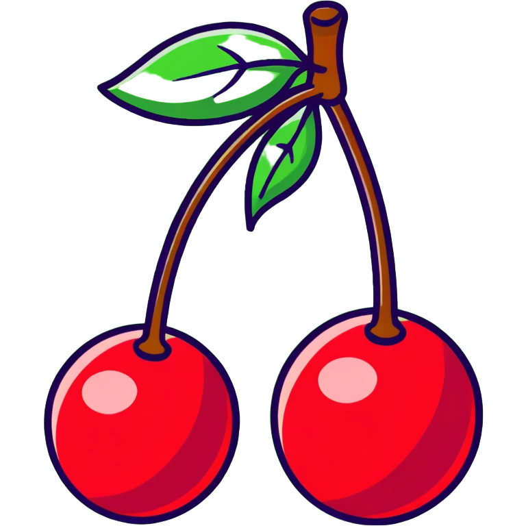 Two bright red cherries connected by a green stem emoji