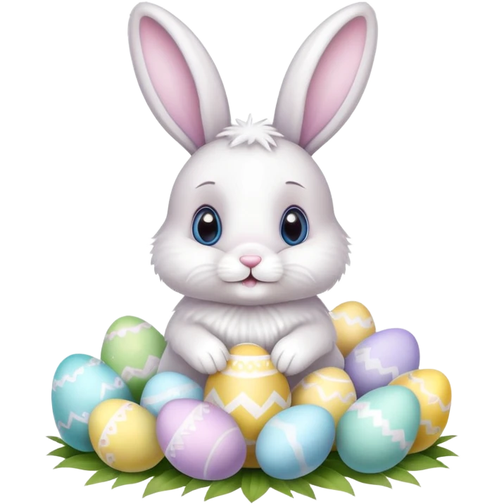 cute Easter bunny with Easter eggs emoji
