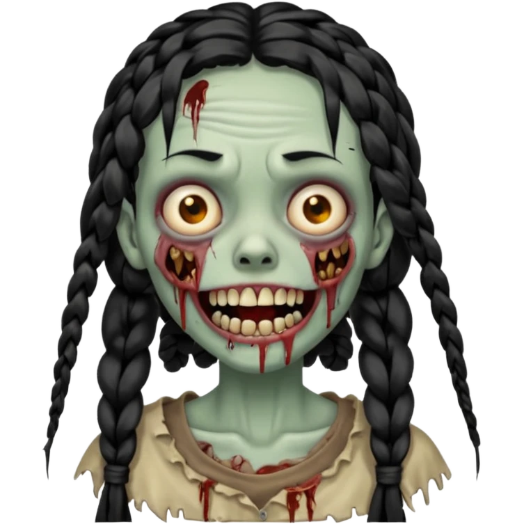 make a zombie with a droopy mouth girl with black knotless braids  emoji