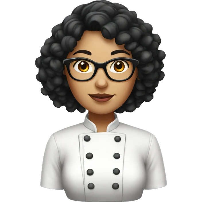 female chef with curly black hair and glasses emoji