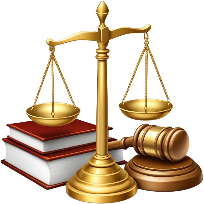 An icon featuring a gavel, scales of justice, and legal books, symbolizing law. The design includes a courthouse building in the background, representing the legal system and justice. Transparent background highlights the authority and structure of the law. emoji