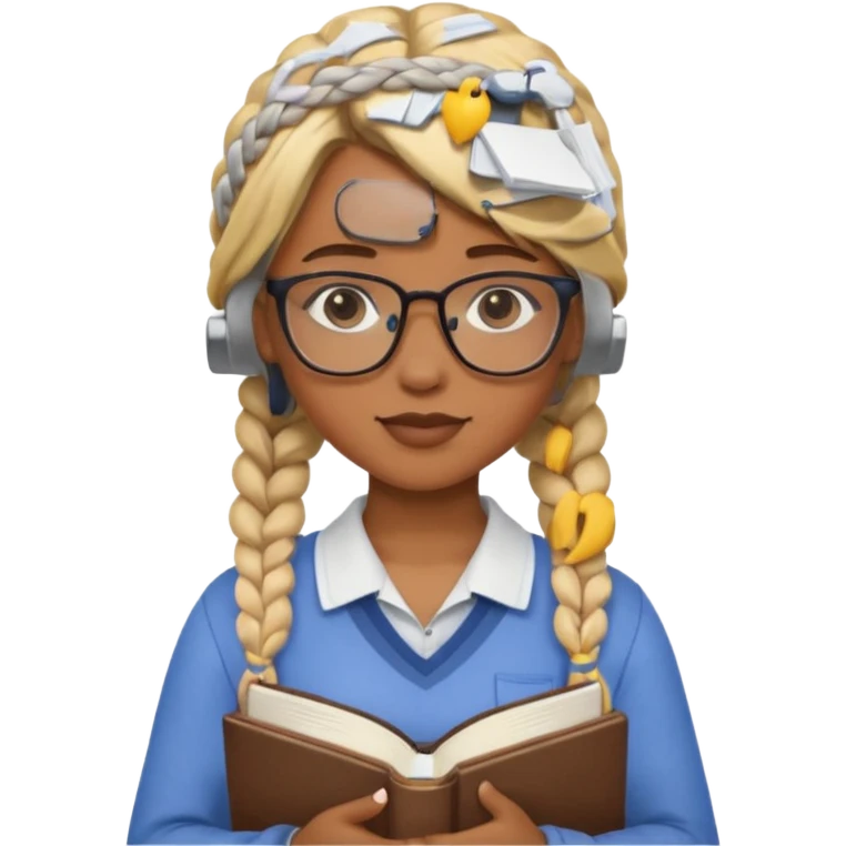 A student, girl, brown skin, braid blonde hair, wearing glasses, hold book in front of their chest emoji