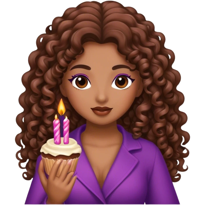 Brown girl diva long curly hair birthday emoji