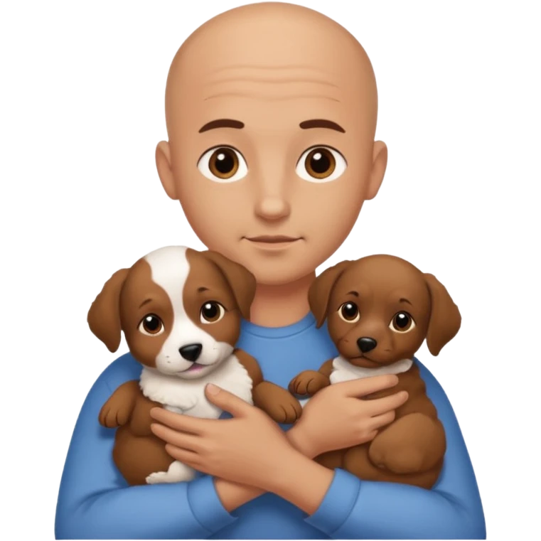 Bald guy with brunette and white puppy emoji