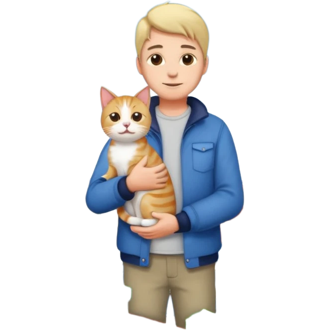 man houd kat vast en staat op dak met cadau`s emoji