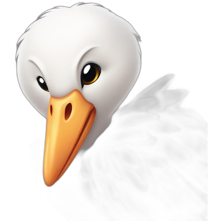  A big white stork carrying a bundle of cloth in its beak that has a cute white skinned baby face peeking out from it with black head emoji