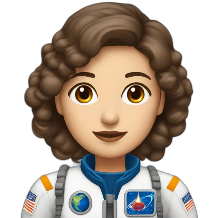 Astronauta mujer de tez morena, ojos café y cabello marrón con uniforme blanco con azul  emoji