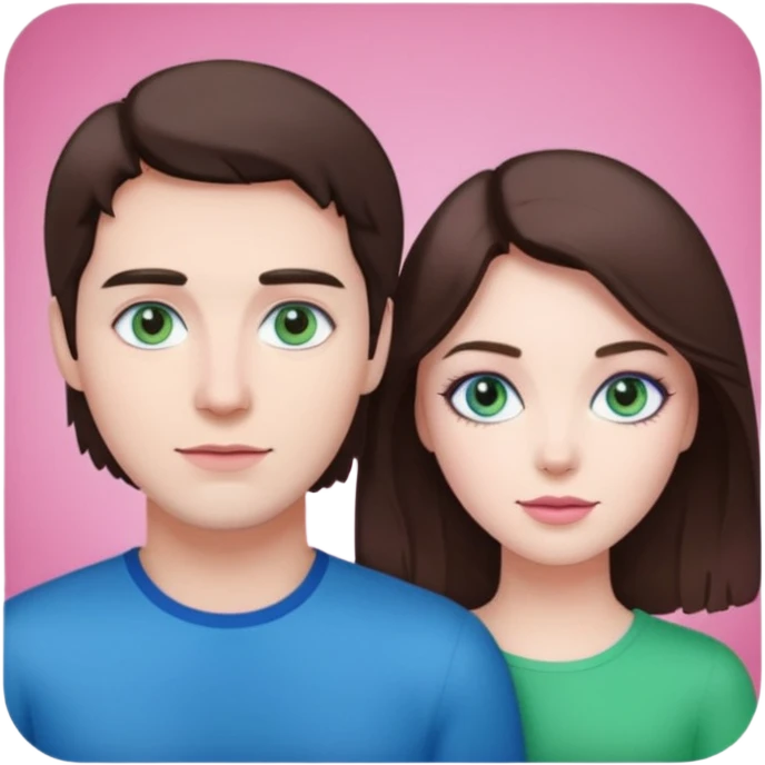 pink polaroid photo of a couple thats white with brunette hair blue and green eyes emoji
