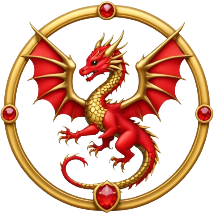 Golden dragon with wings crest / brosch in a circle with red gems and no background emoji