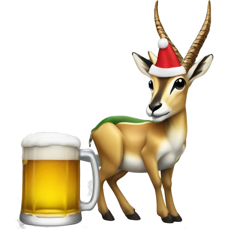 Springbok wearing a christmas hat and drinking a beer emoji