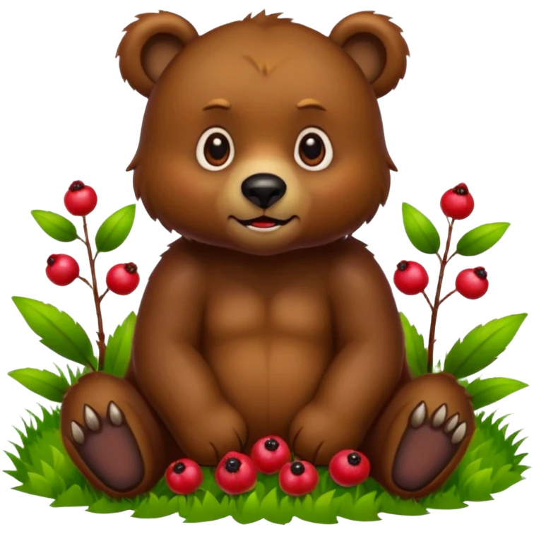 bear with berryes on grass pixar style emoji