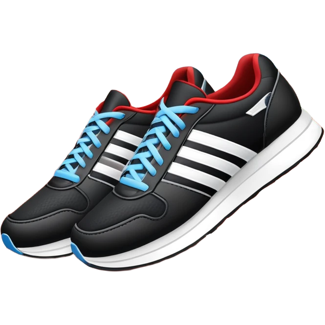 An icon featuring a pair of running shoes in the foreground on a red running track with white lane markings. The background showcases a grand stadium filled with cheering fans, bright floodlights, and a clear blue sky. Transparent background highlights the spirit of professional running. emoji