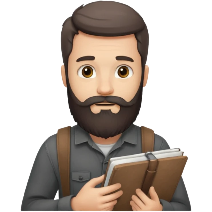 Bearded man with charcoal + sketchbook emoji