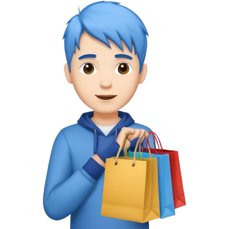 man with blue hair holding shopping bags emoji