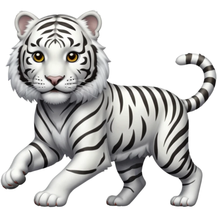 A white tiger pouncing at the screen with silver accsents  emoji