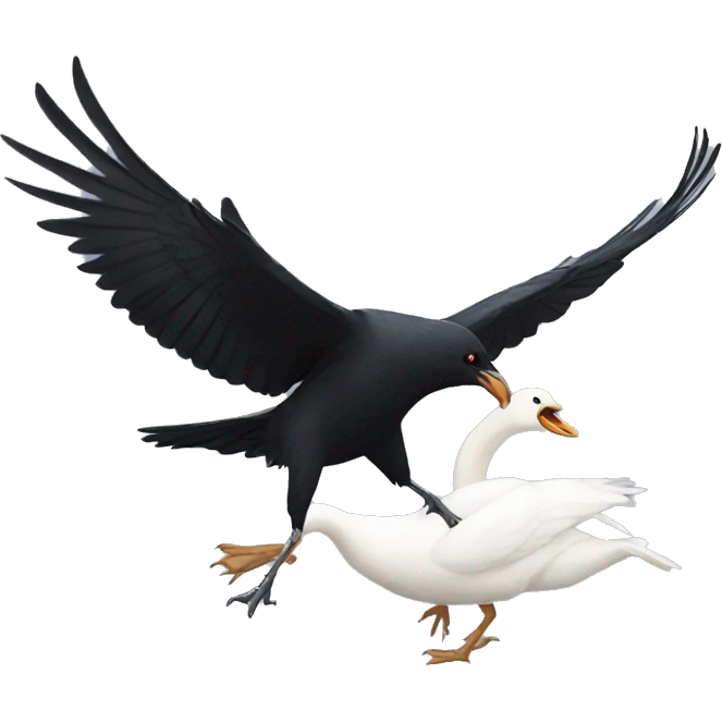 a crow fighting a swan emoji