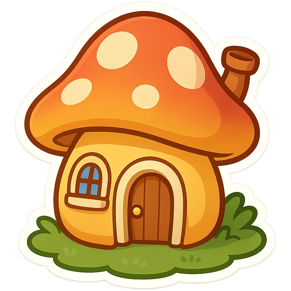 colorful and fun mushroom house in The Smurfs village emoji emoji