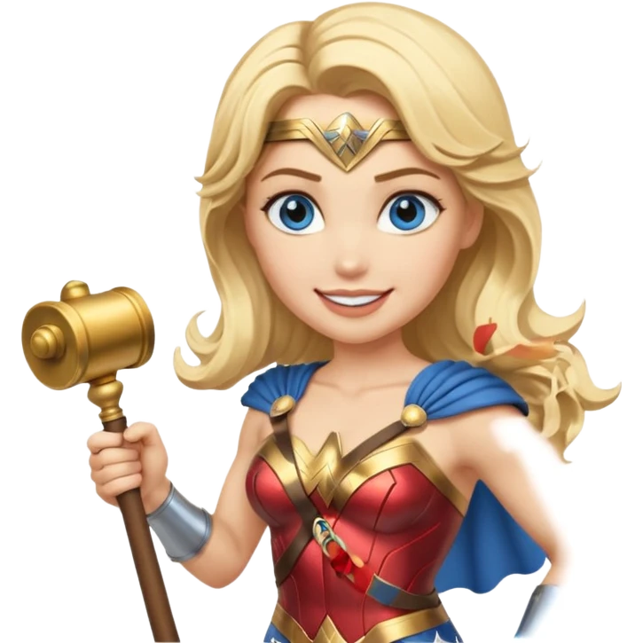 Blonde blue eyed Wonder Woman holding baton and bell emoji