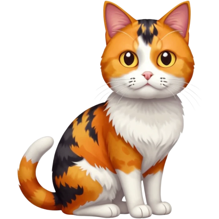full body colourful calico tabby cat with disproportioned head with an anxious face and white front legs emoji