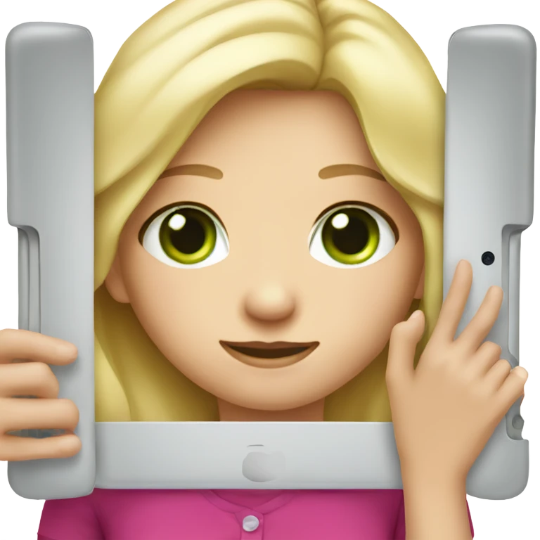Apple ipad in girls (blond green eyes) hands  emoji