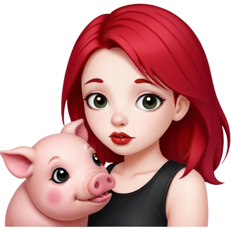 Girl with split dye black and red hair down the middle. She is kissing a cute pig  emoji