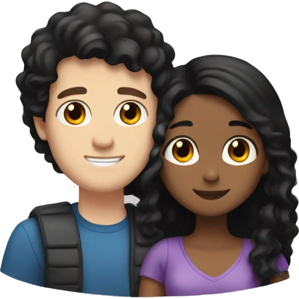 white guy with black hair and brown girl with black hair hugging emoji