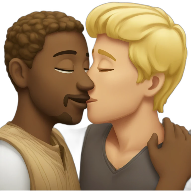 Hungarian blond man kissing African man emoji