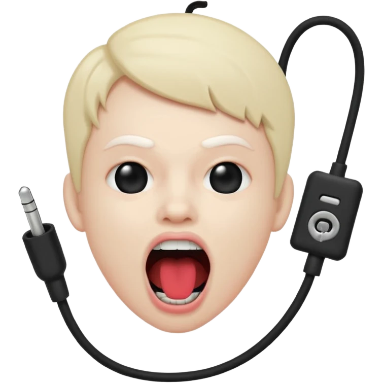 Mouth open wide with audio cable stuffed inside. emoji