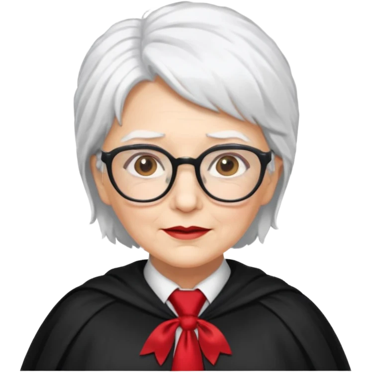 An older woman with glasses and white hair, in a red tie and black cape emoji