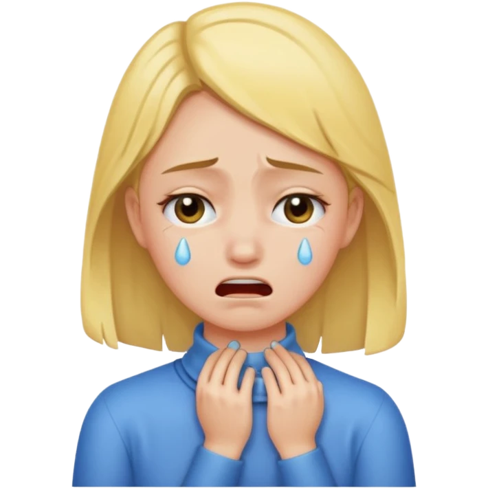 A girl holding her neck hard while crying  emoji