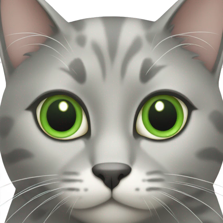 the face of a gray cat with a white spot on its chest and green eyes emoji