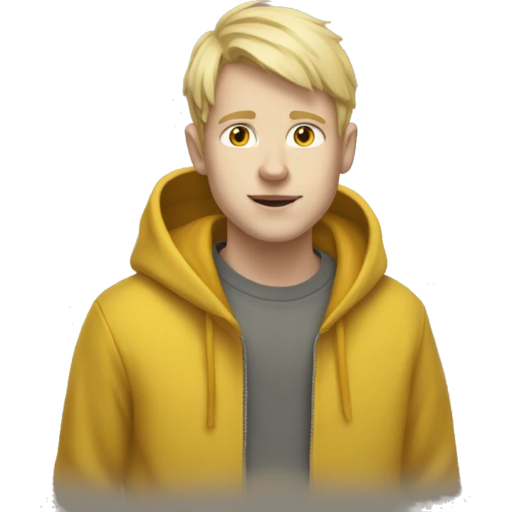 white blonde boy with mustard yellow hoodie and dog ears emoji