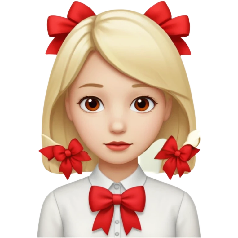["Fair skin female, straight blonde hair, small red bow clip."] emoji