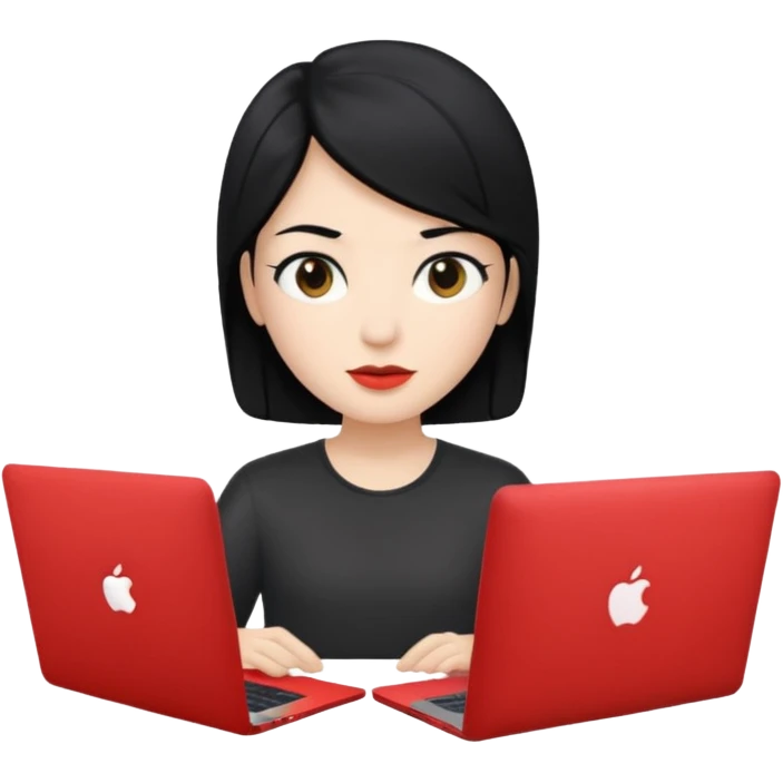 A marketer with a black macbook with black hair emoji