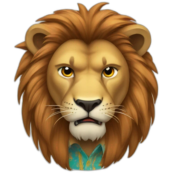 Angry Lion wearing a fitted colorful button up shirt emoji