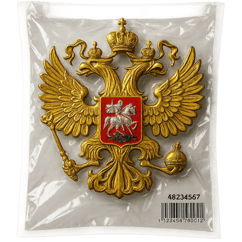 classic Russian coat of arms, double-headed eagle with crowns, scepter, orb, shield with Saint George, glossy and puffy emoji