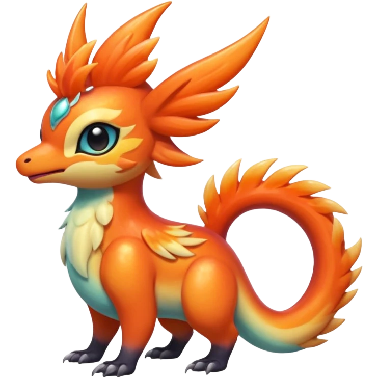  Shiny iridescent light warmly colored reddish-orange-gold-gradients neon vibrant colorful pastel flourishing flurry fuzzy Nargacuga-Palkia-Meloetta-Noibat-fusion-animal-Fakémon-hybrid-creature, by griffsnuff emoji