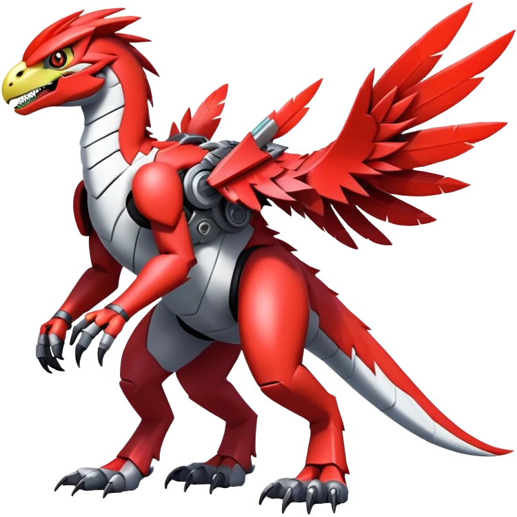 Furry feather-mane Cool Edgy Futuristic shiny colorful Digimon-Fakemon-Guilmon-Velociraptor-Mecha full body   emoji