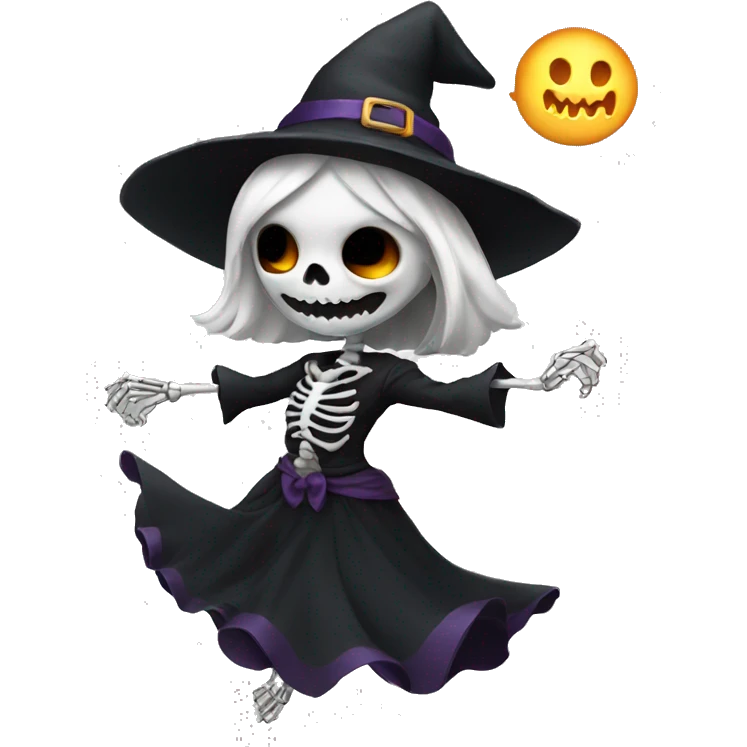 Cute skeleton women witch dancing emoji