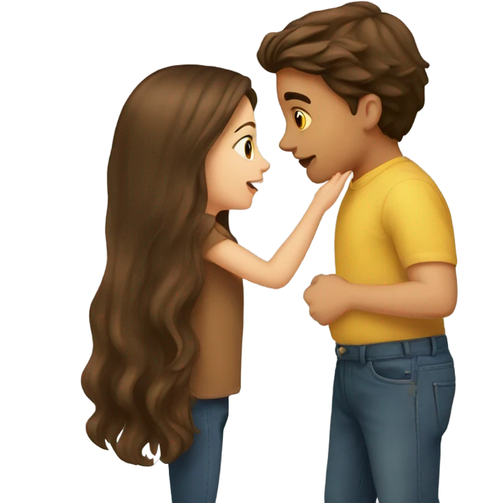 Brown long hair girl kiss brown boy emoji