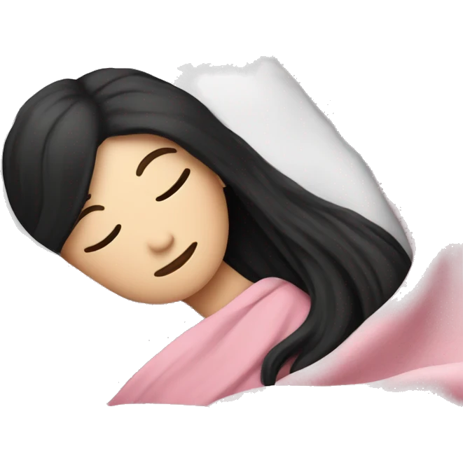pale white girl with long black hair sleeping in pink blanket emoji