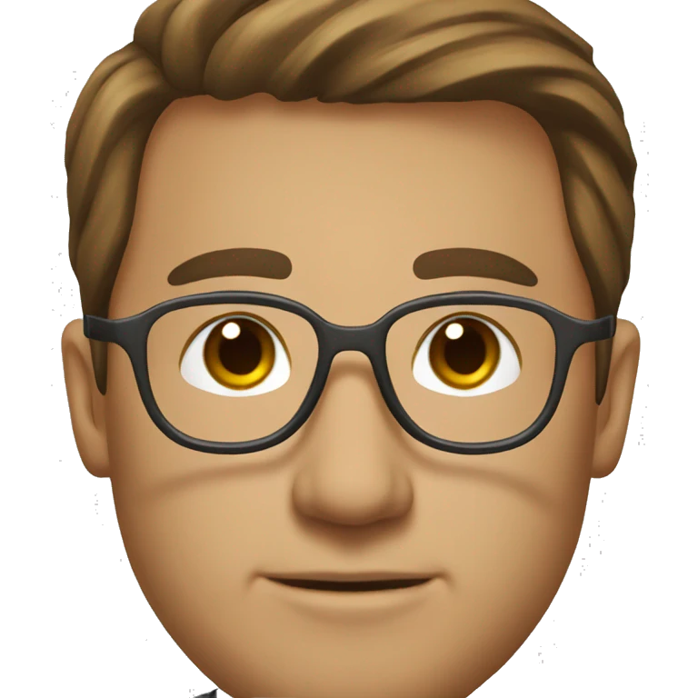 lawyer in suit with brown hair and brown eyes and gold round glasses emoji
