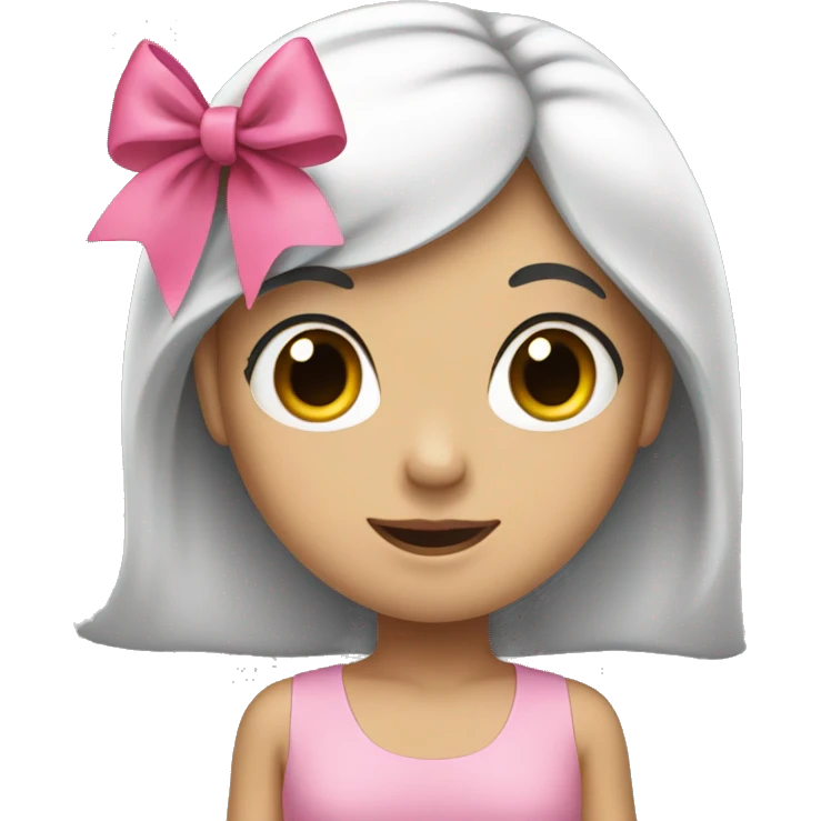 emoji of a girl with long black hair and a pink bow on the top right of her head. emoji