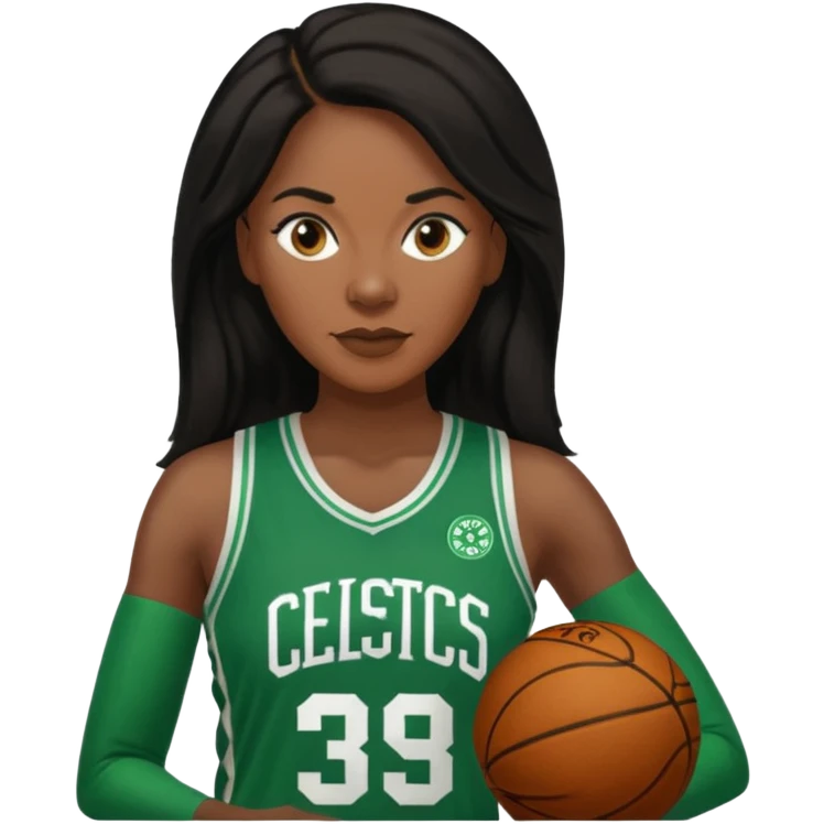 40 something black women with long brown and black hair dressed in celtics jersey  emoji