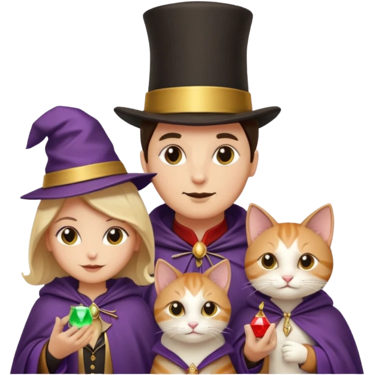 magician couple and their pet cat emoji